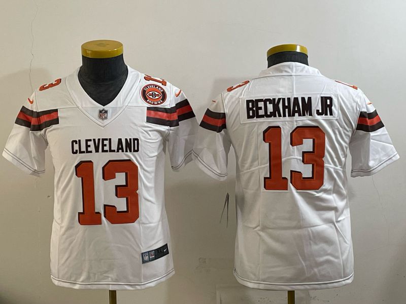 Youth 2025 Nike Cleveland Browns #13 Beckham jr white Retro Limited NFL Jersey style 03